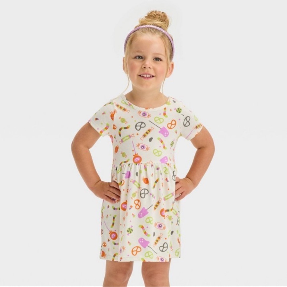 CAT & JACK SHORT SLEEVE CANDY PRINT DRESS - WHITE VARIOUS SIZES (NWT) A7